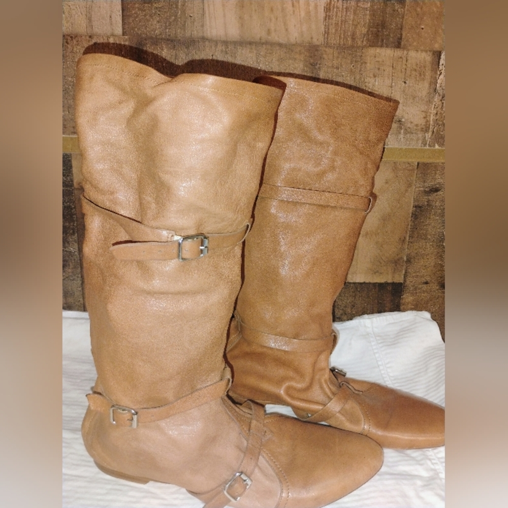 Belle By Sigerson Morrison Tall Leather Slouchy Boots Flat Heel Size 11B Women's